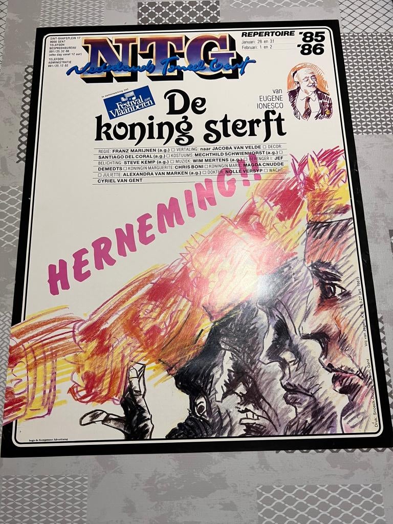 Vintage Poster NTG: De Koning sterft van Eugene Ionesco *Her, Collections, Posters & Affiches, Utilisé, Publicité, Affiche ou Poster pour porte ou plus grand