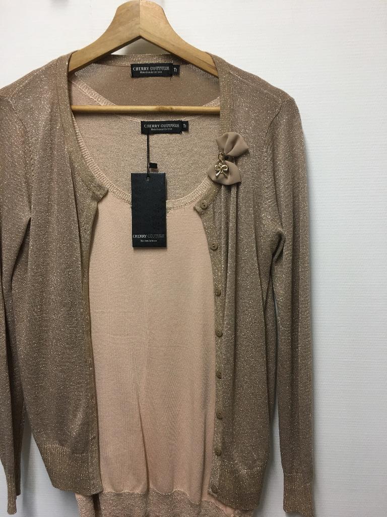 Cherry couture twinset goud nieuw en paars nieuwstaat, Enlèvement ou Envoi, Neuf, Taille 38/40 (M), Violet