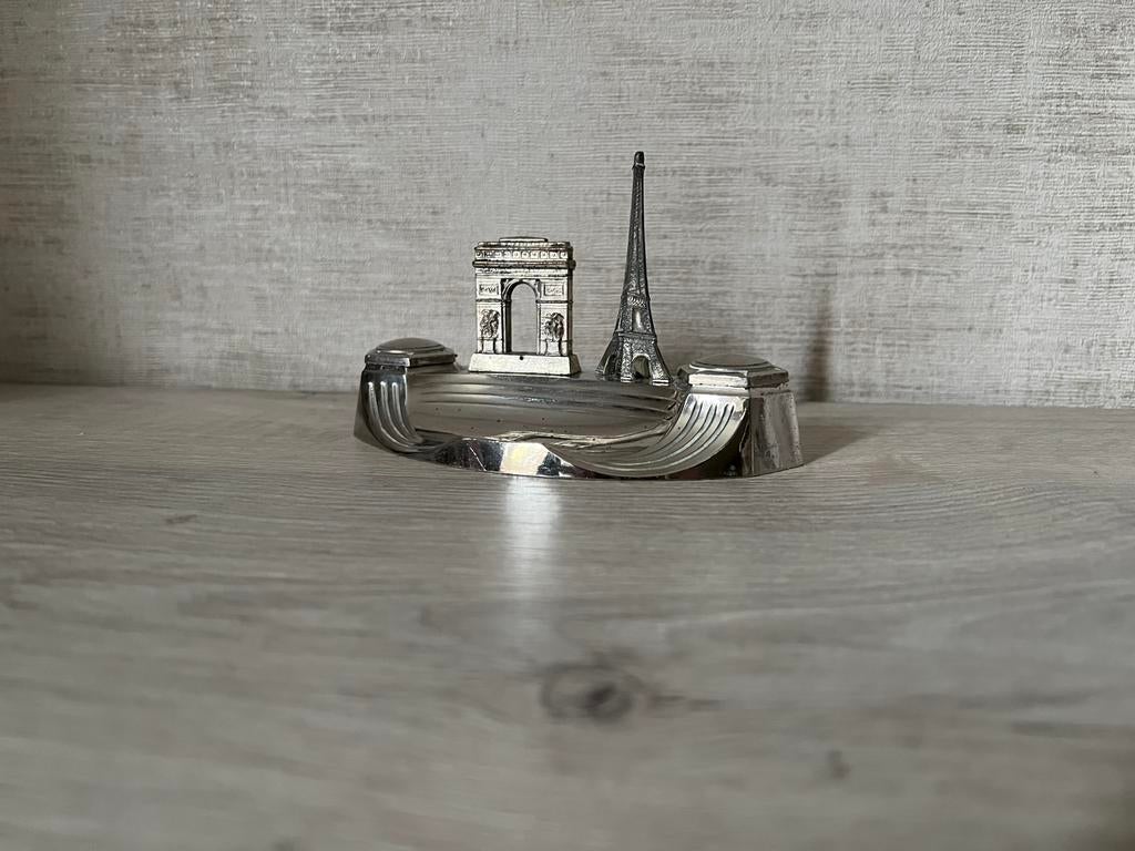 Ancien encrier souvenir de Paris - métal argenté (1930-1950), Enlèvement