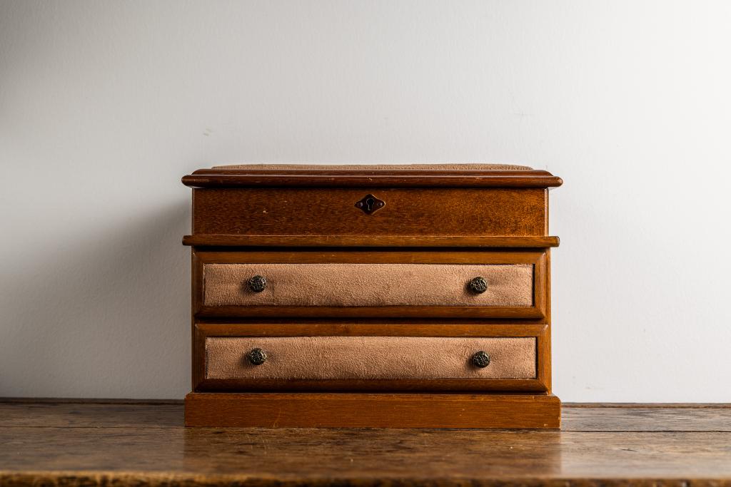 Vintage Houten Juwelenkist met Lades, Enlèvement ou Envoi, Utilisé, Brun, Rigide