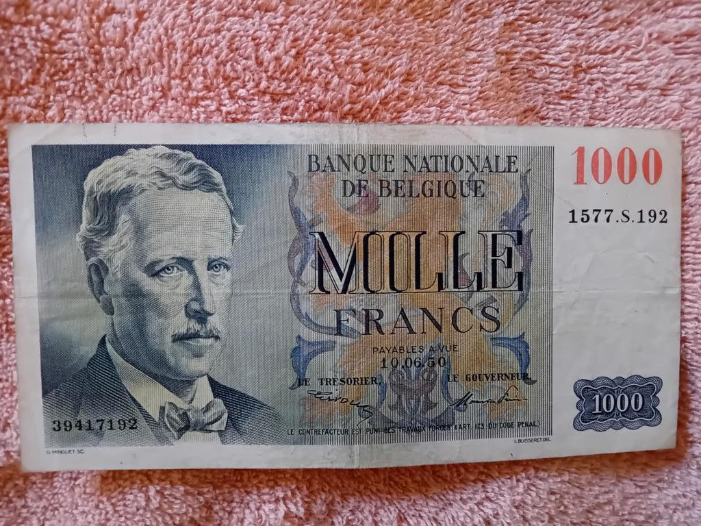 Bankbiljet van 1000 FB voor het eeuwfeest, Postzegels en Munten, Ophalen of Verzenden, Los biljet