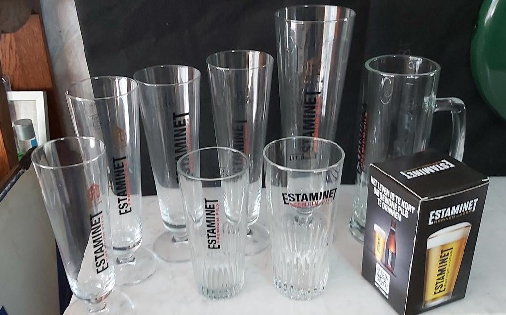 Estaminet verzamel glazen 9 stuks, Verzamelen, Ophalen of Verzenden