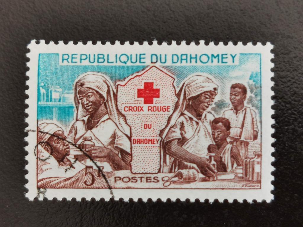 Dahomey 1962 - Rode Kruis - landkaart, verpleegster, Ophalen of Verzenden, Overige landen, Gestempeld