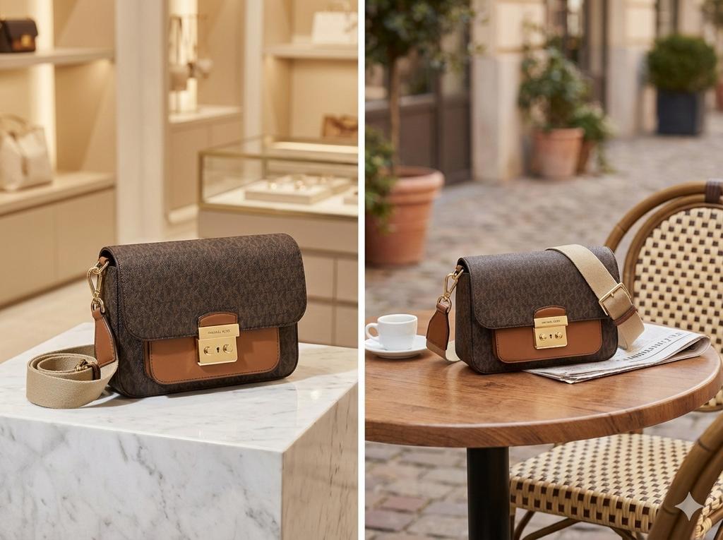 Michael Kors tas 35T2GS9M2B – MK monogram & leer, Handtassen en Accessoires, Tassen | Damestassen, Ophalen, Zo goed als nieuw