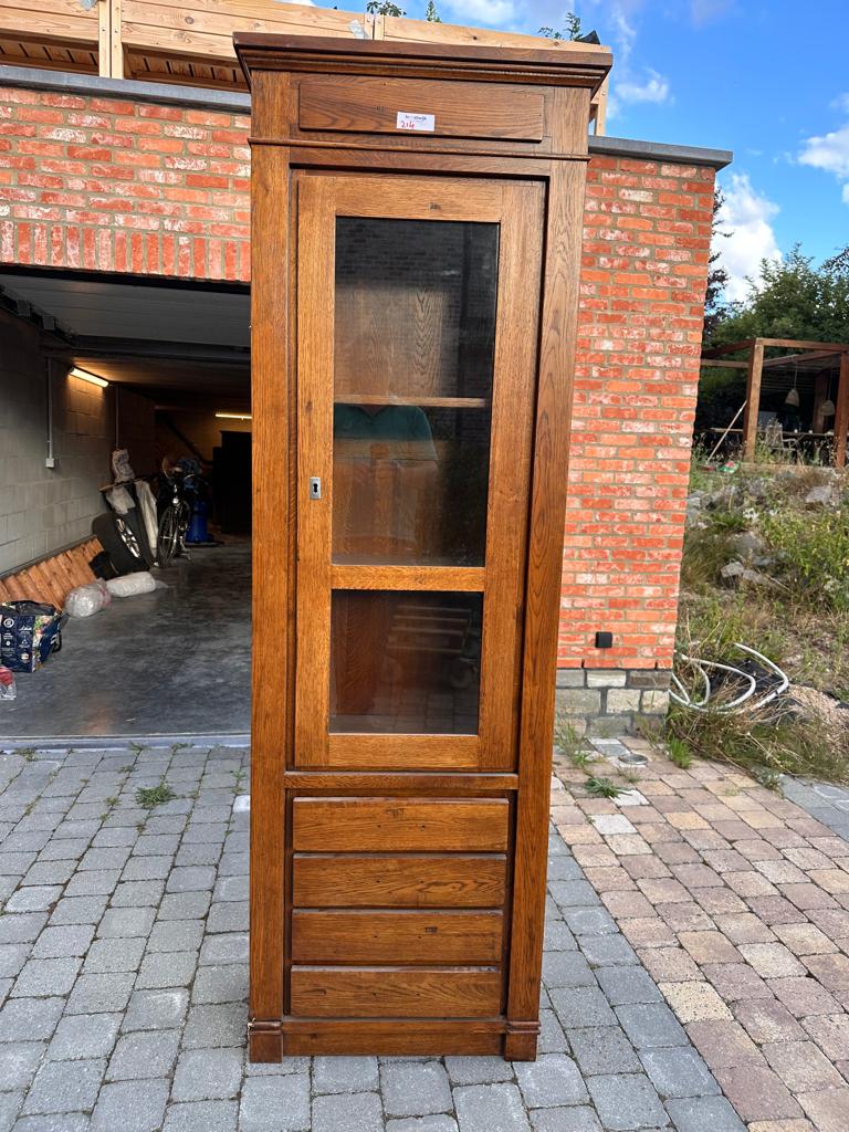 Massief eiken vitrinekast met schuiven NIEUW!, Ophalen, Nieuw, Eikenhout, Met deur(en)