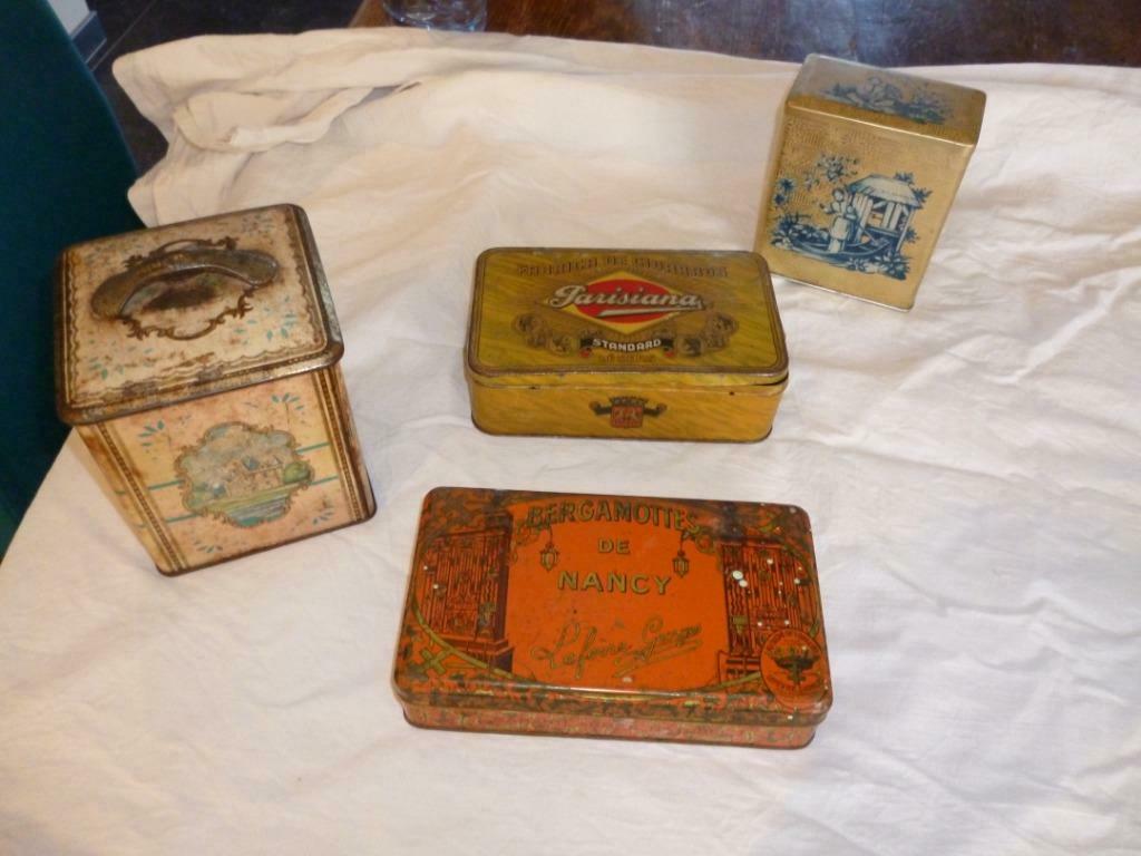 4 antieke oude blikken potten Bergamottes Côte d'Or Parisian, Verzamelen, Ophalen