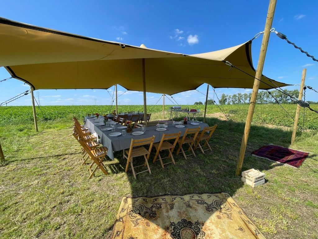 Te huur! Stretchtent - 7x7m inclusief verlichting, Tuin en Terras, Partytenten, Ophalen of Verzenden, Zo goed als nieuw