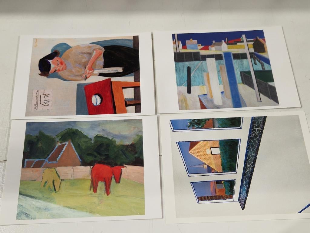 Set van 4 R. Raveel postkaarten , Roger Raveel, Verzamelen, Ophalen of Verzenden