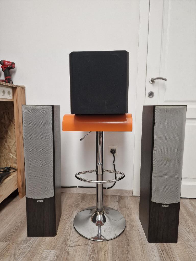 2 enceintes/haut-parleurs avant TANNOY + caisson de basses, Autres marques, 60 à 120 watts, Enlèvement, Utilisé
