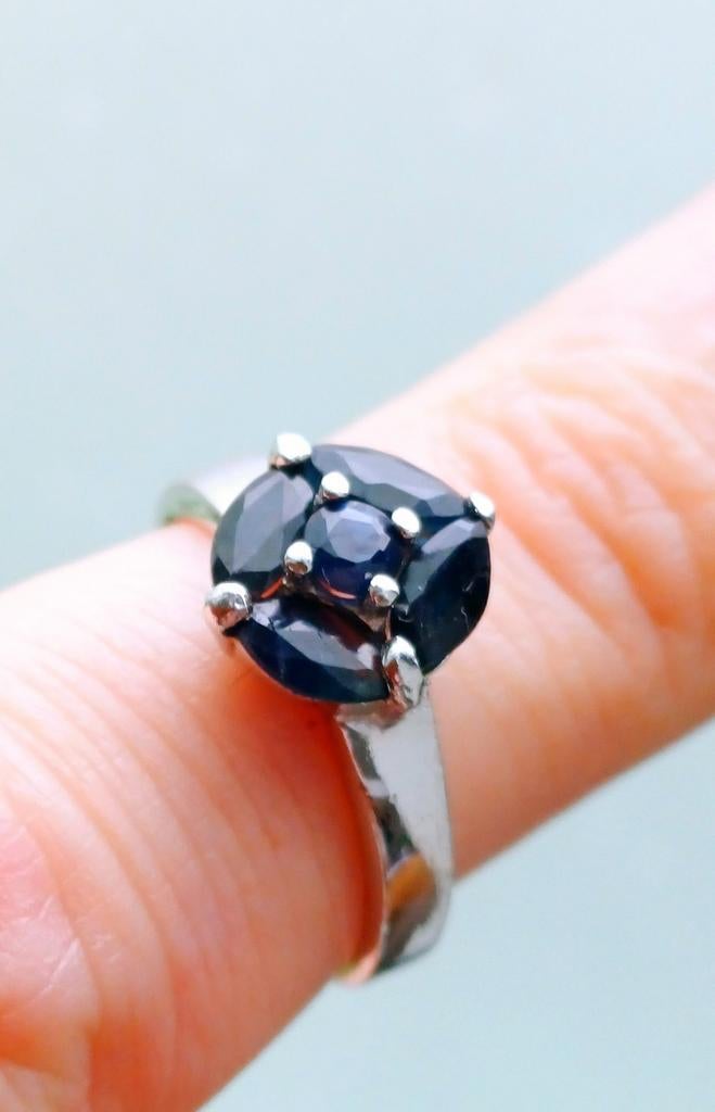 Zilveren ring met safieren, Ophalen of Verzenden, Zo goed als nieuw