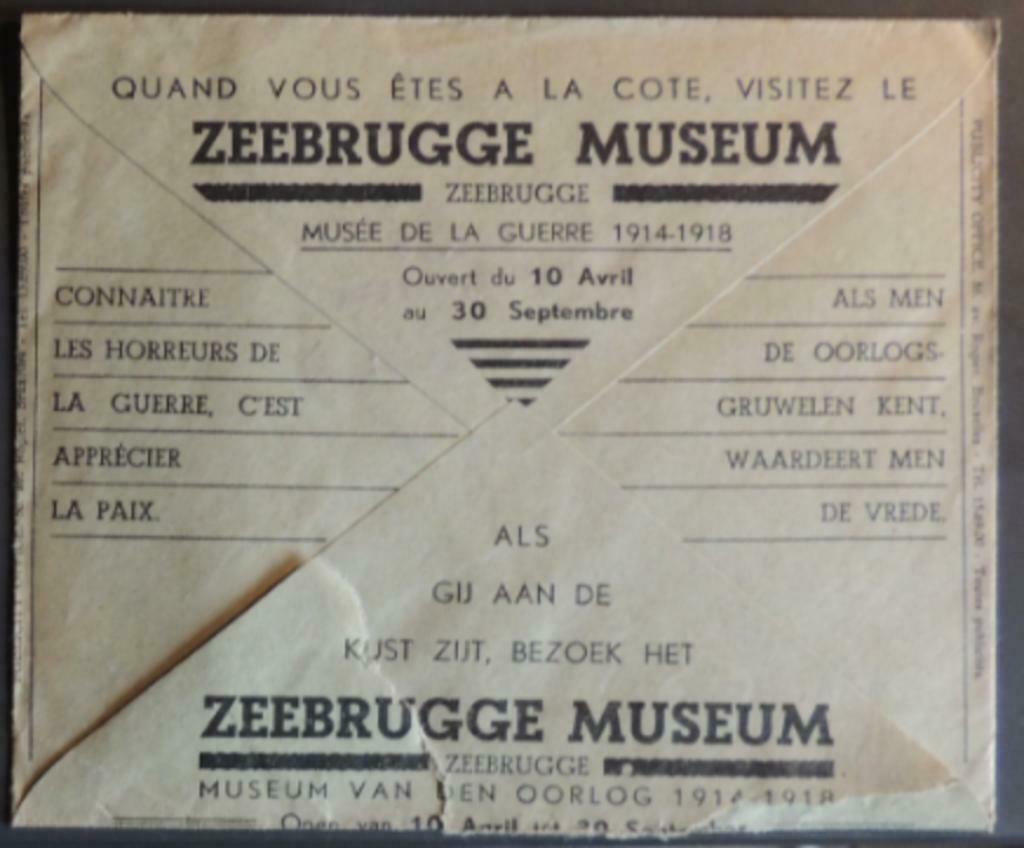 Reclameruimte voor postwaardestukken 1938 Imperia - Zeebrugg, Ophalen of Verzenden, Envelop