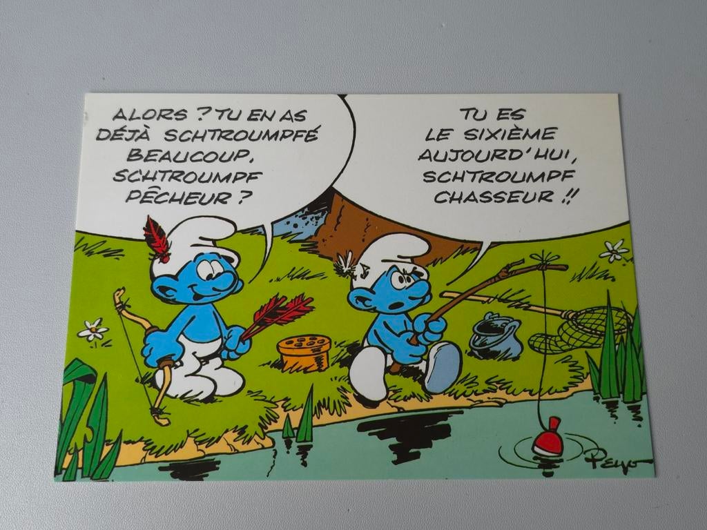 Ancienne carte postale Schtroumpf Pêcheur, Envoi, Comme neuf, Autres Schtroumpfs, Autres types