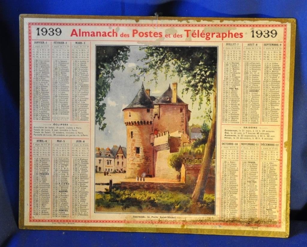 calendrier almanach des  PTT de 1939, Collections, Collections Autre, Utilisé, Enlèvement ou Envoi