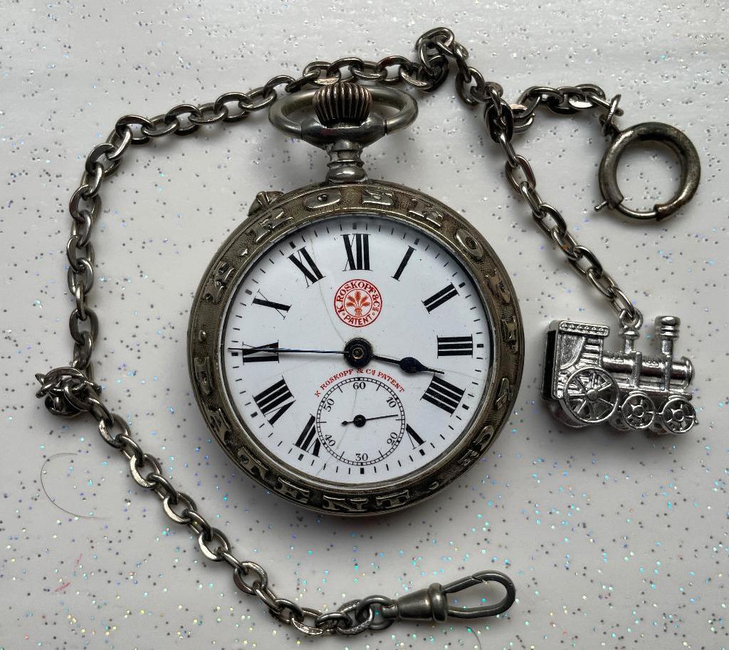 K ROSKOPF horloge, echt spoorweghorloge, Ophalen, Zakhorloge, Staal, 1900 tot 1930
