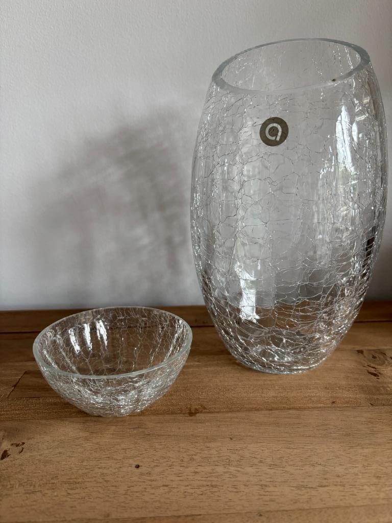 Vaas en kommetje, Huis en Inrichting, Ophalen of Verzenden, Zo goed als nieuw, Wit, Glas