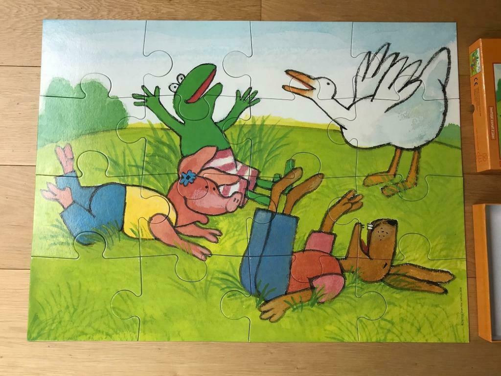 Vloerpuzzel Kikker 16 grote stukken Max Velthuijs, Enlèvement ou Envoi, 10 à 50 pièces, Comme neuf, 2 à 4 ans