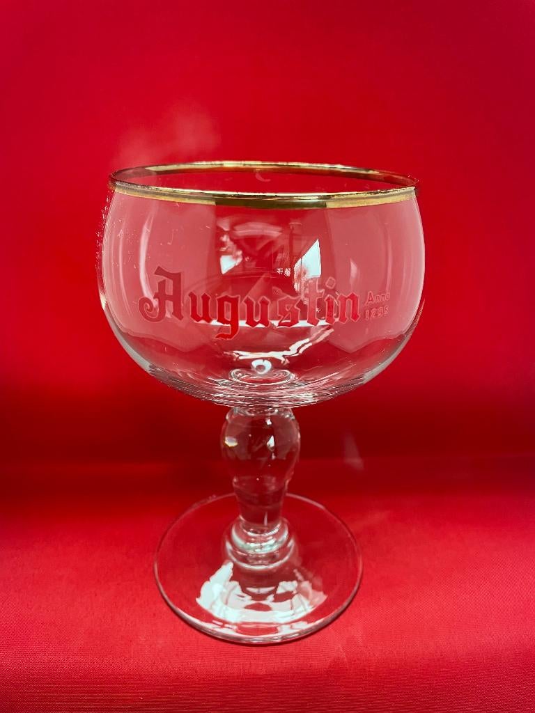 Verre à bière Augustin Anno 1295 avec bord doré, Collections, Marques de bière, Enlèvement ou Envoi, Utilisé, Verre ou Verres