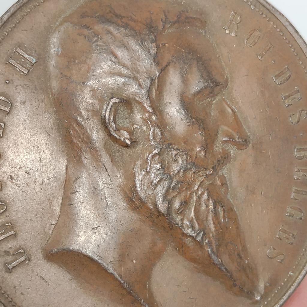 Leopold II Belgische Koningsmedaille, Wereldtentoonstelling, Antiek en Kunst, Ophalen of Verzenden, Brons