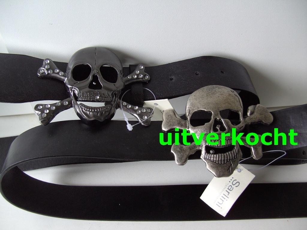 CEINTUURS, RIEM ZWART DOODSKOP MET STEENTJES NIEUW, 95 tot 105 cm, Zwart, Nieuw, Ophalen of Verzenden