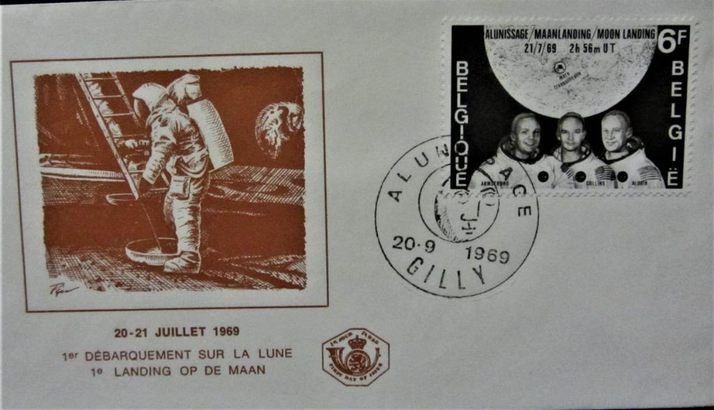 FIRST DAY COVER- THEMA RUIMTEVAART- MAANLANDING APOLLO 11, Postzegels en Munten, Met stempel, Ruimtevaart, Ophalen of Verzenden