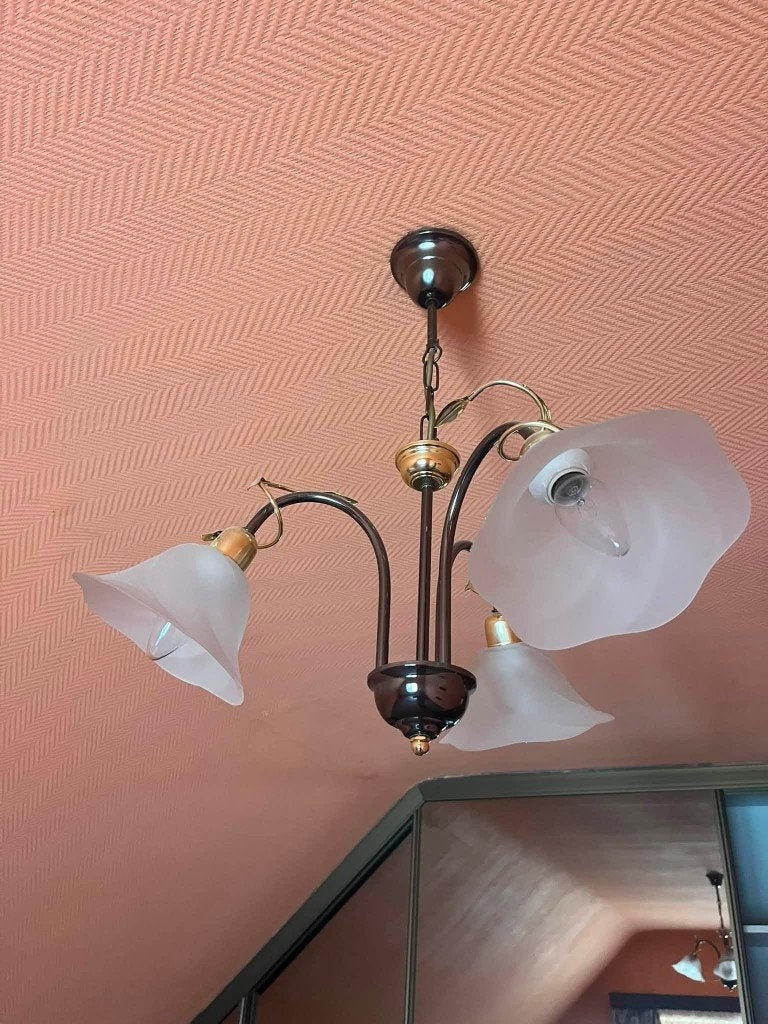 Set van 2 hangkroonluchters met 3 lampen, Ophalen, Gebruikt, Glas