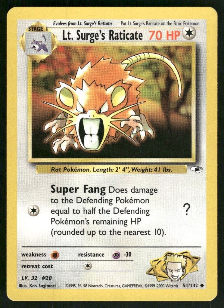 Lt. Surge's Raticate 51/132 - Gym Heroes (NM), Envoi, Utilisé