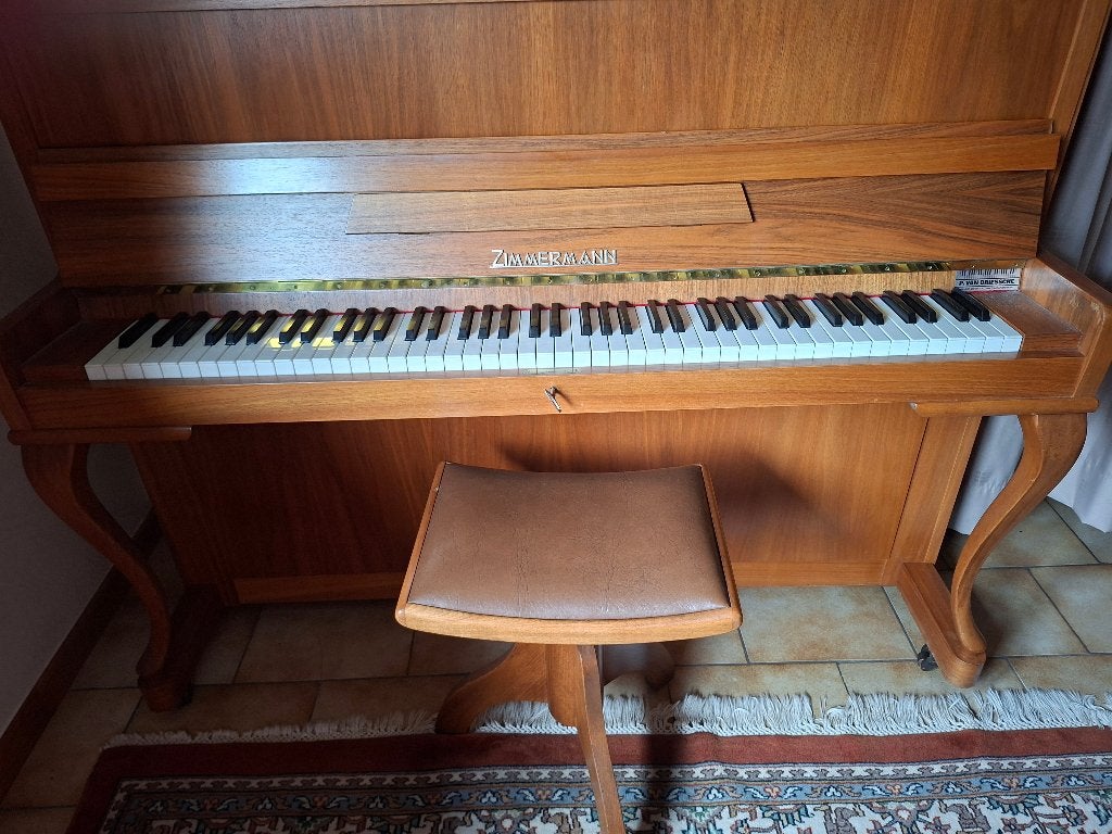 PIANO ZIMMERMAN TE KOOP IN ZEER GOEDE STAAT, Musique & Instruments, Pianos, Brillant, Brun, Enlèvement, Utilisé