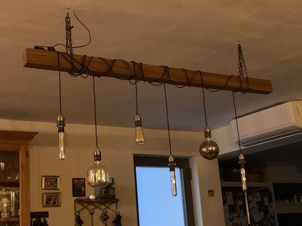 Industriële hanglamp, Ophalen, Zo goed als nieuw, Hout