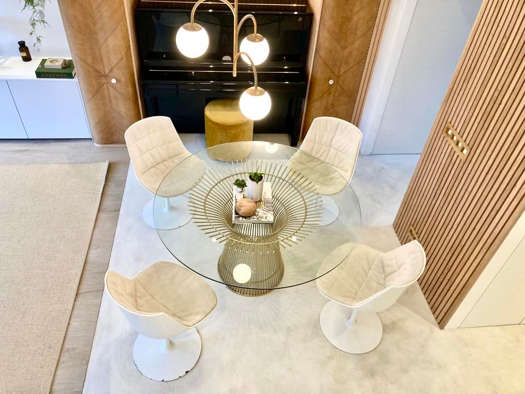 Ronde glazen eettafel Warren Platner, Huis en Inrichting, Tafels | Eettafels, Zo goed als nieuw, Ophalen of Verzenden