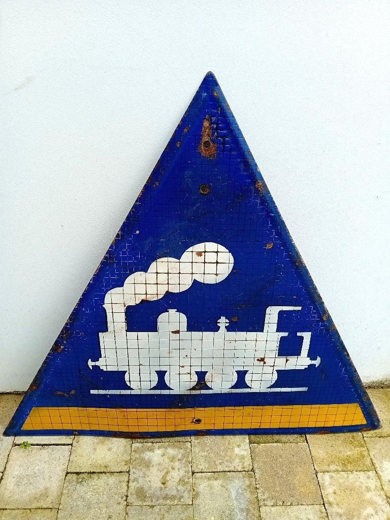 Plaque unique en mosaïque émaillée TRAIN crossing, Enlèvement, Utilisé, Panneau publicitaire