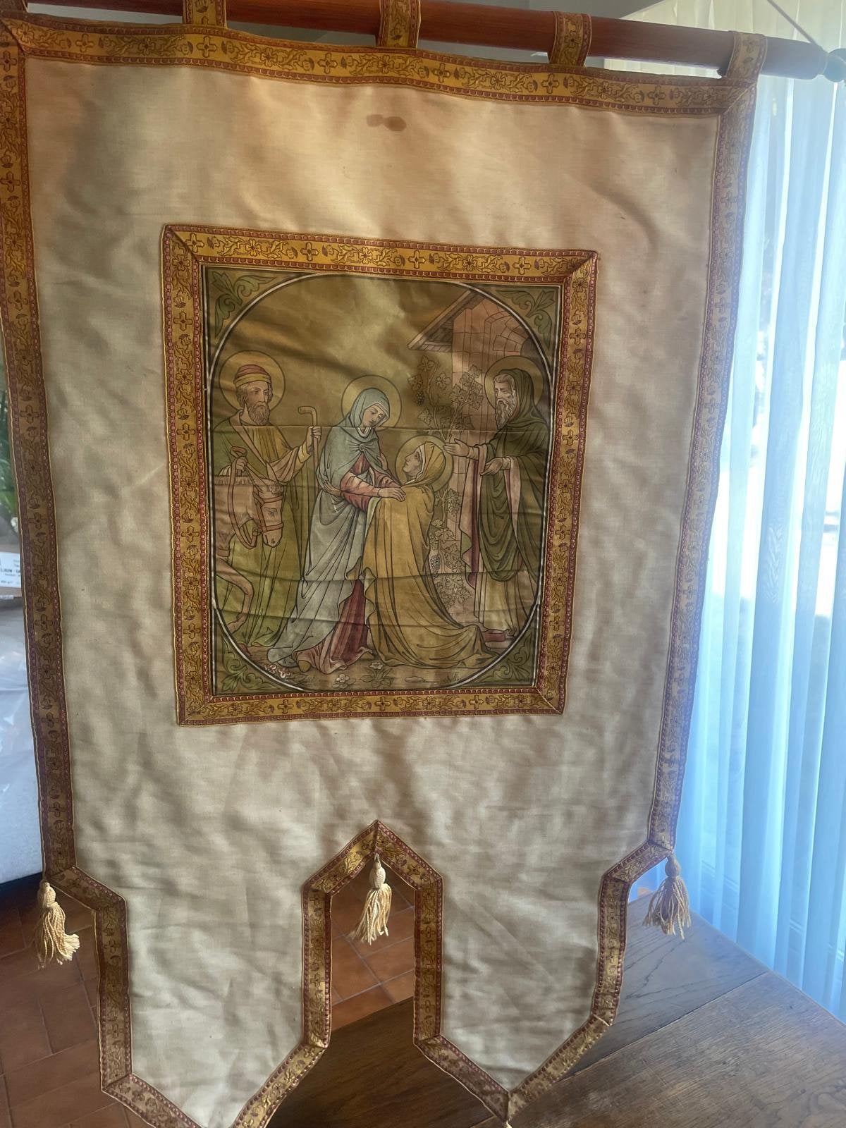 5 authentieke kerkelijke wandkleden – religieuze decoratie, Antiek en Kunst, Ophalen of Verzenden
