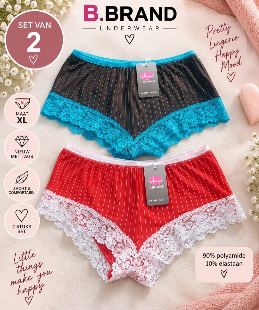 B.Brand 2x NIEUWE Damesslips Maat XL, B.Brand, Ophalen of Verzenden, Blauw, Slip