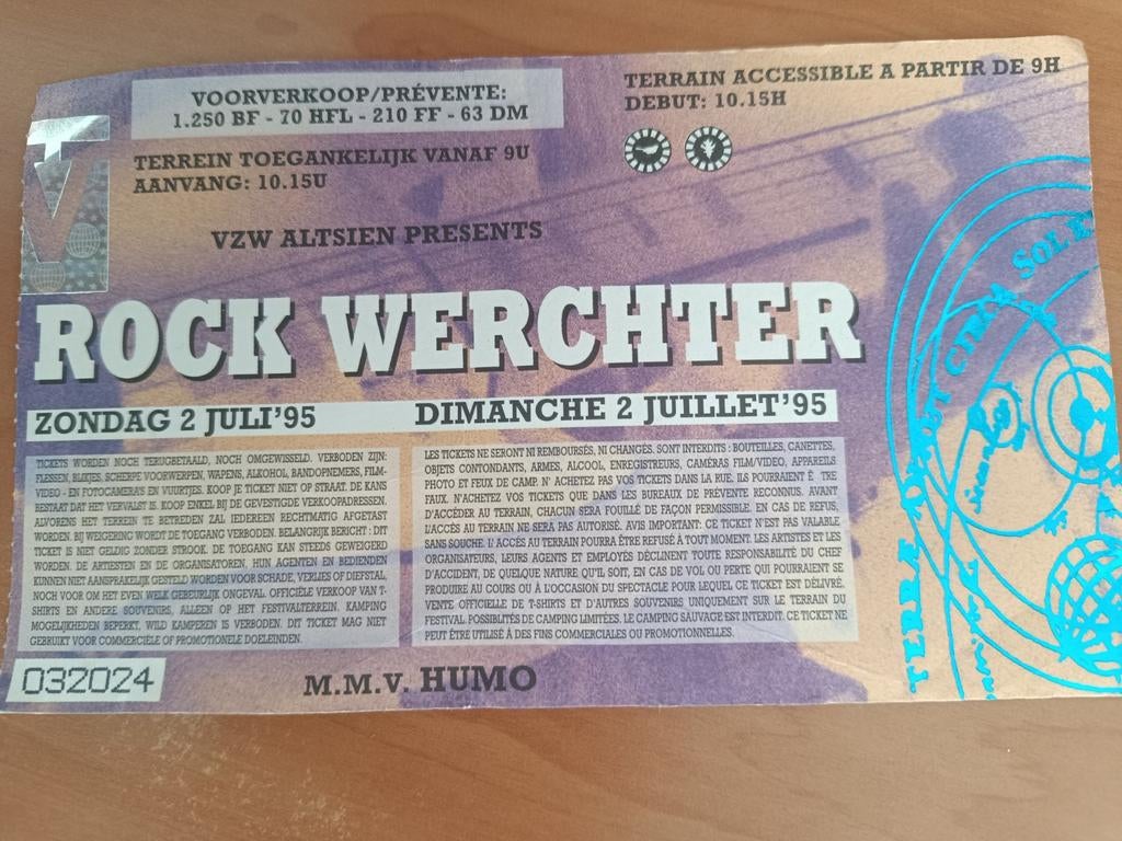Inkomticket en poster Torhout Werchter 1995, Ophalen of Verzenden