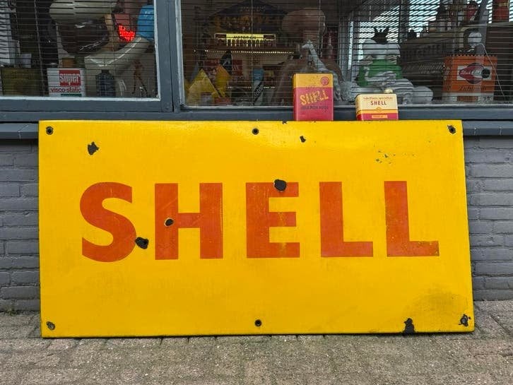 Groot Shell Emaille Reclamebord XL, Verzamelen, Ophalen, Reclamebord, Gebruikt, .