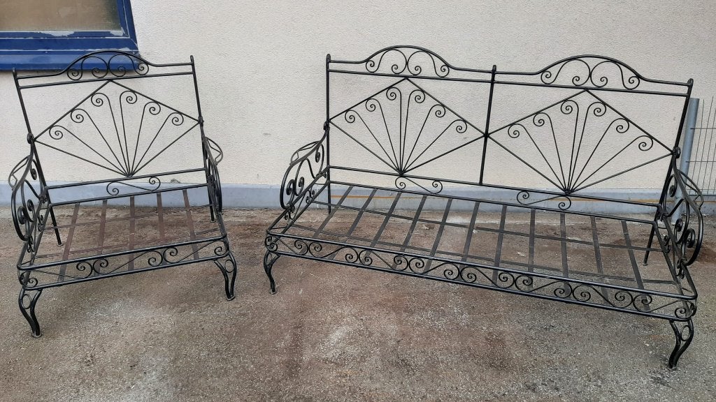 banquette + fauteuil fer forgé. pour terrasse, jardin, salon, Jardin & Terrasse, 3 places, Enlèvement ou Envoi, Salons de jardin