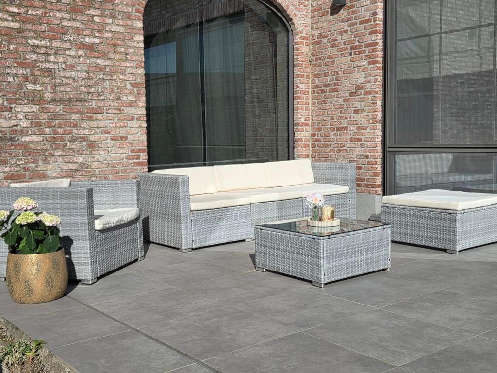 Wicker loungset - lichtgrijs, Ophalen, Wicker, Bank