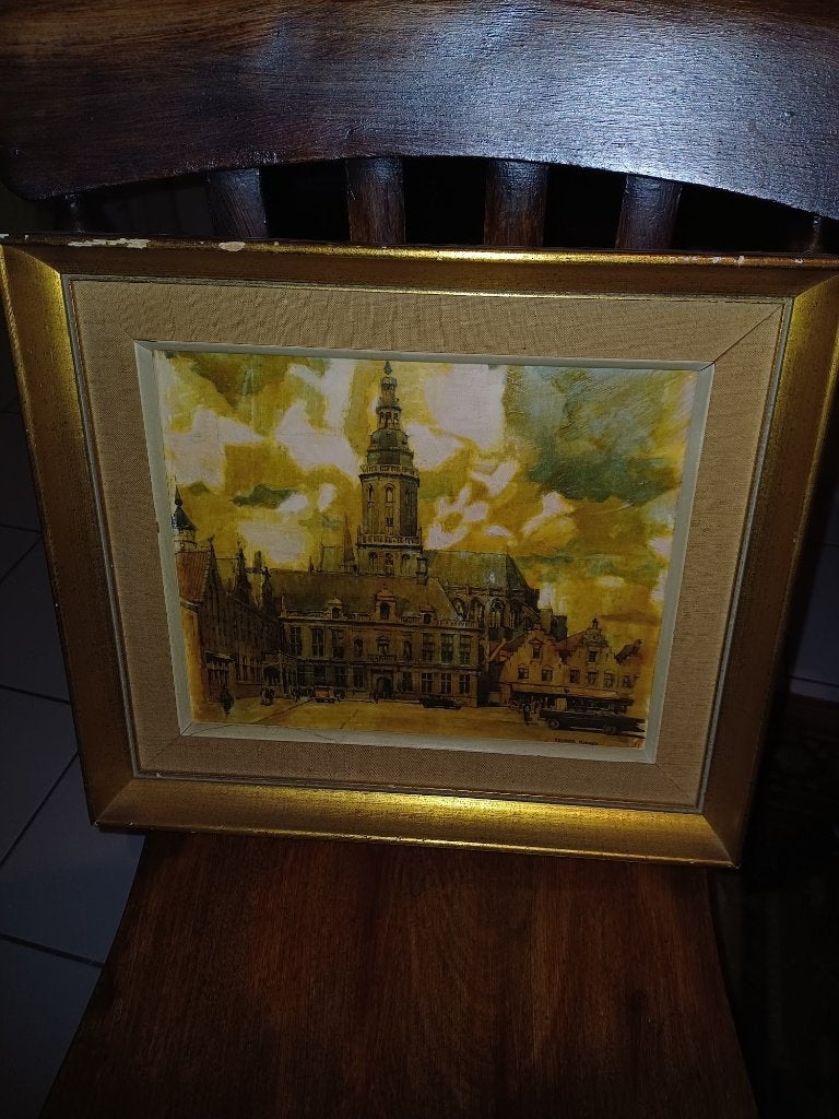 Schilderij Herman Verbaere (grote markt Veurne), Antiek en Kunst, Ophalen, Doek, Realistisch, Olieverf