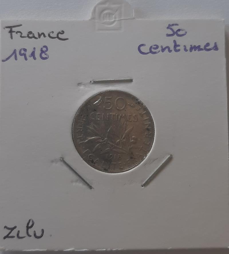 France 50 centimes 1918 argent, Enlèvement ou Envoi, France, Argent