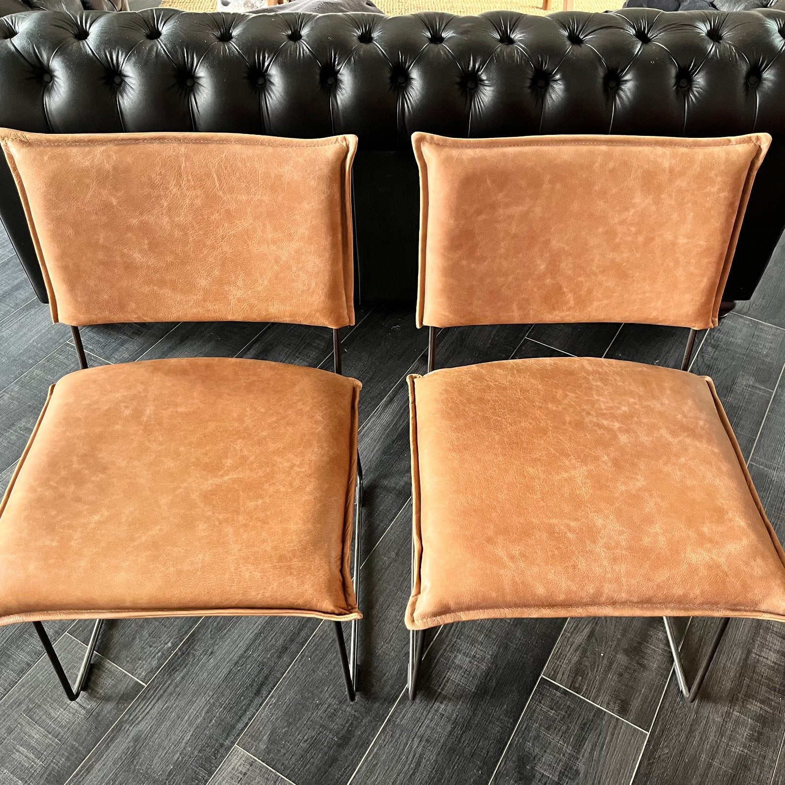 Prachtige set van 2 Jess Design Norman eetkamerstoelen, Huis en Inrichting, Stoelen, Zo goed als nieuw, Leer, Ophalen