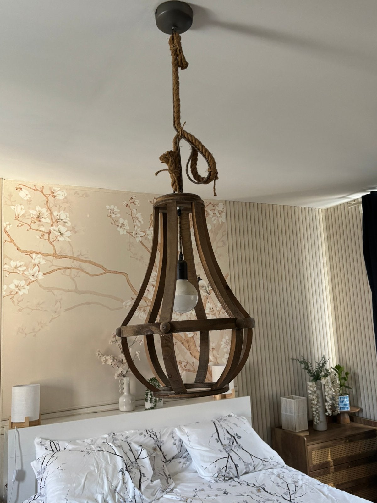 Lustre en bois/corde, Enlèvement ou Envoi, Comme neuf, Bois, Industriel/japandi