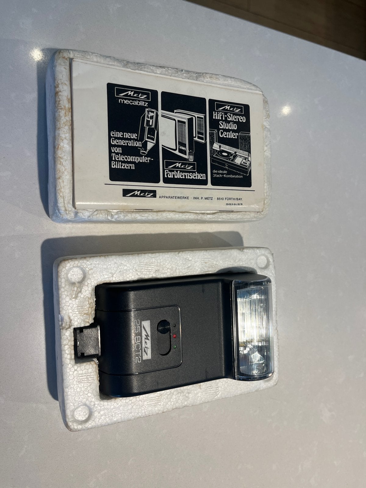 Vintage Metz Mecablitz 25 BCT 2 Flitser, Ophalen, Externe flitser, Zo goed als nieuw, Inclusief tas/hoes