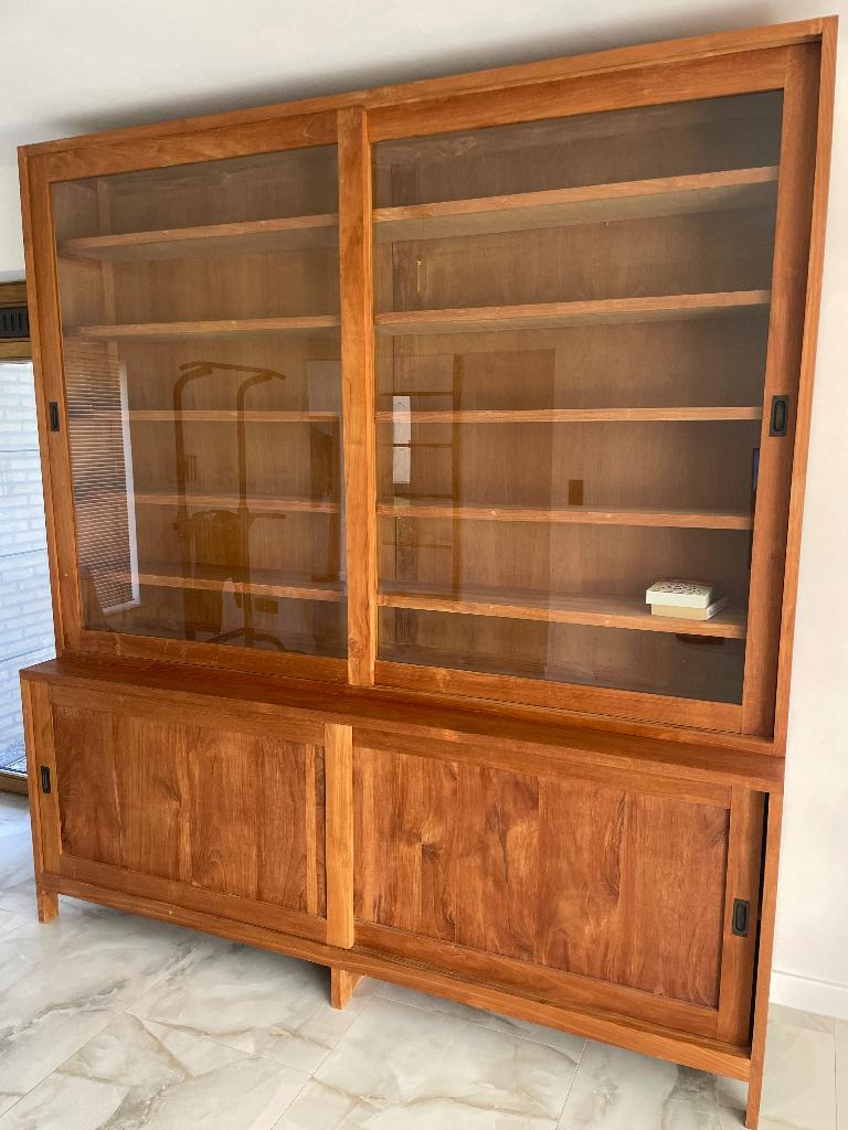 Teak vitrinekast, Huis en Inrichting, Kasten | Vitrinekasten, Ophalen, Zo goed als nieuw, Teakhout