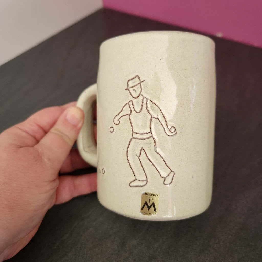 chope Maredsous vintage joueur pétanque ou  balle pelote, Collections, Marques de bière, Enlèvement, Comme neuf, Chope(s), Autres marques