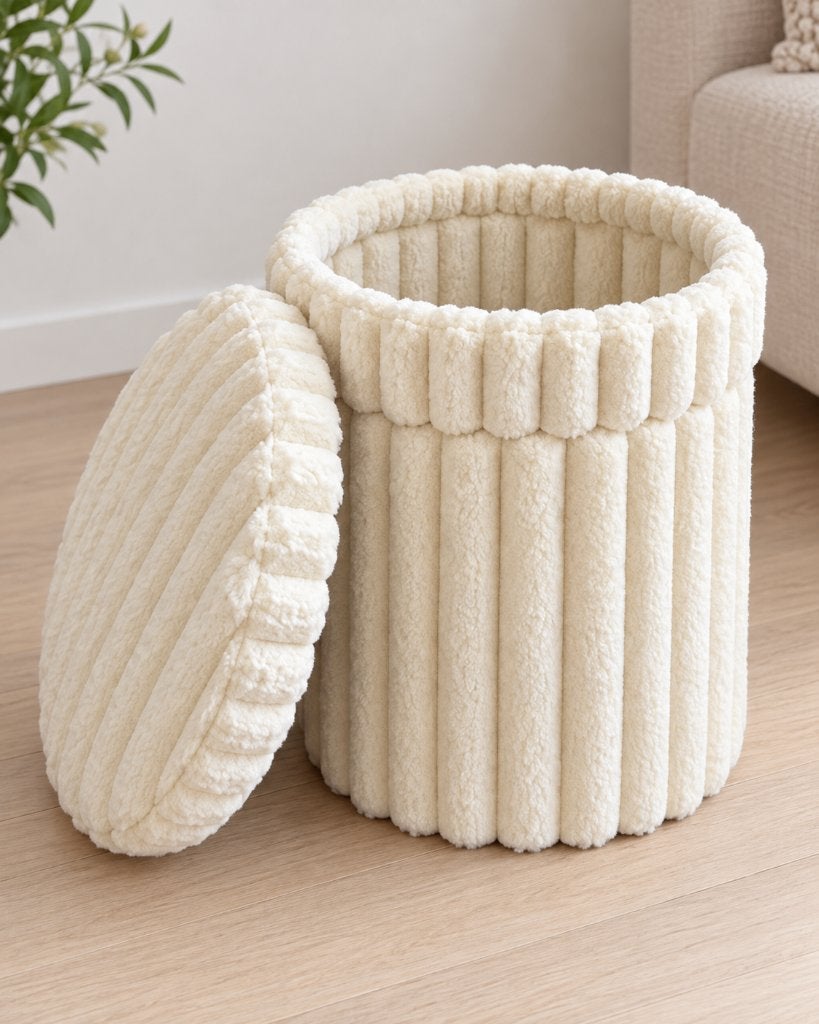 Pouf de rangement Teddy Cream, Envoi, Neuf, Tissus