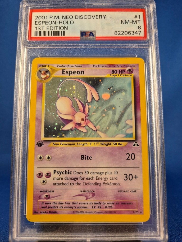 Espeon 1/75 - Neo Discovery (1st edition) (PSA 8), Verzenden, Gebruikt