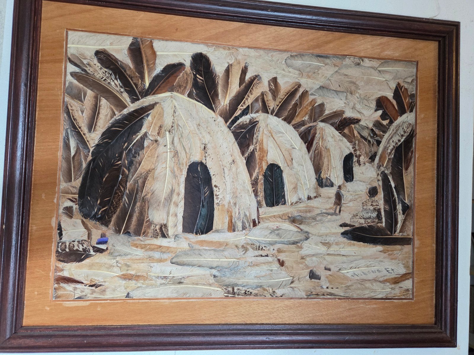 Werk met veren, Antiquités & Art, Art | Peinture | Classique, Autres techniques, Panneau, Œuvre originale, Enlèvement