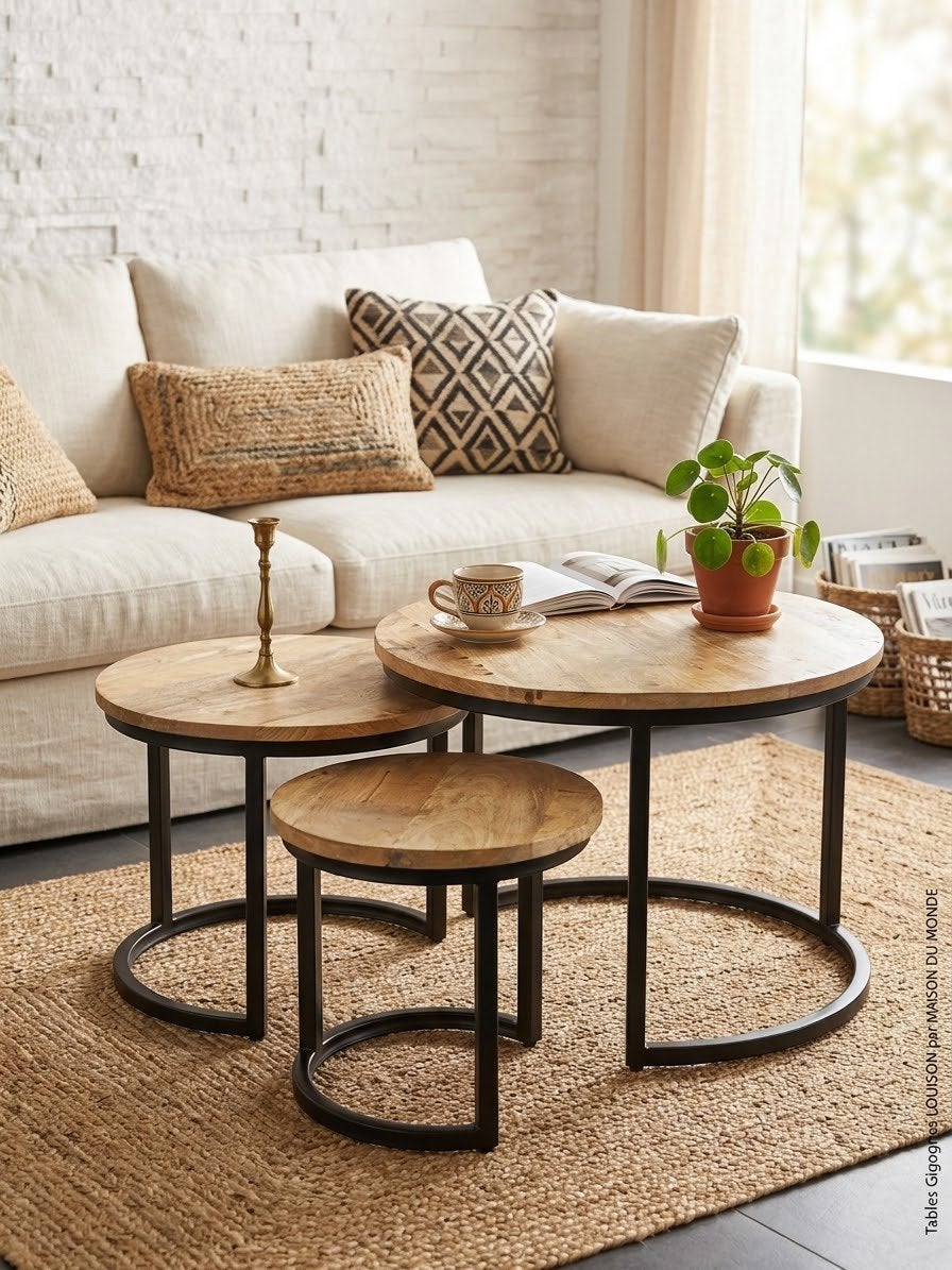 Set de 3 tables basses  industrielles – Maisons du Monde, Maison & Meubles, Enlèvement, Comme neuf, Métal