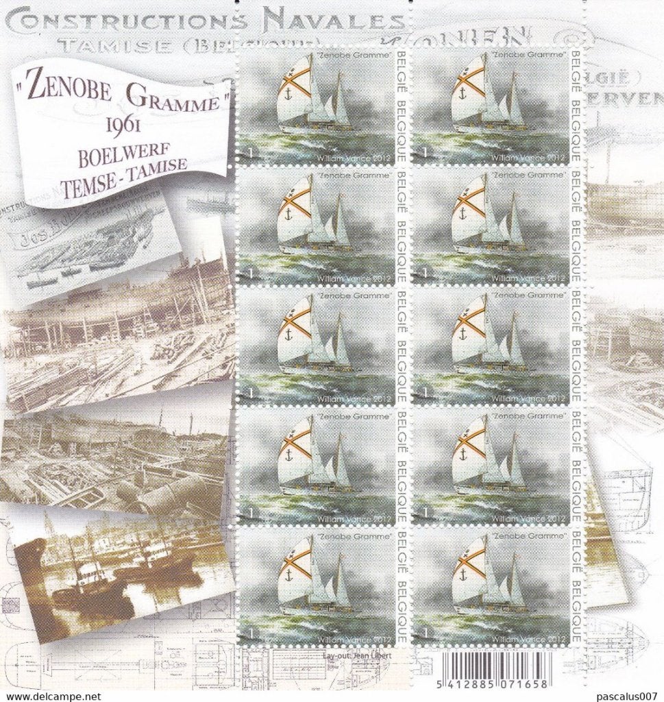 Vel van 10 postzegels - Zénobe Gramme  W. Vance, Ophalen, Scheepvaart, Niet gestempeld, Frankeerzegel