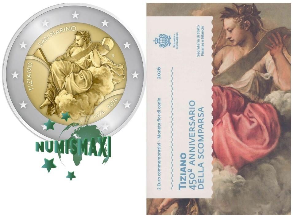 2 euros Saint-Marin 2026 Tiziano sous blister, Timbres & Monnaies, Monnaies | Europe | Monnaies euro, Enlèvement ou Envoi, Saint-Marin