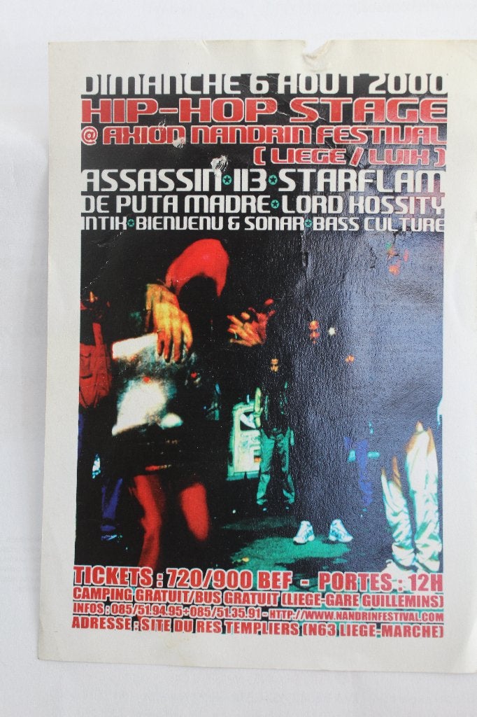 Assassin 113 Starflam De Puta Madre  rap Nandrin festival, Enlèvement ou Envoi, Rectangulaire vertical, Musique, Utilisé